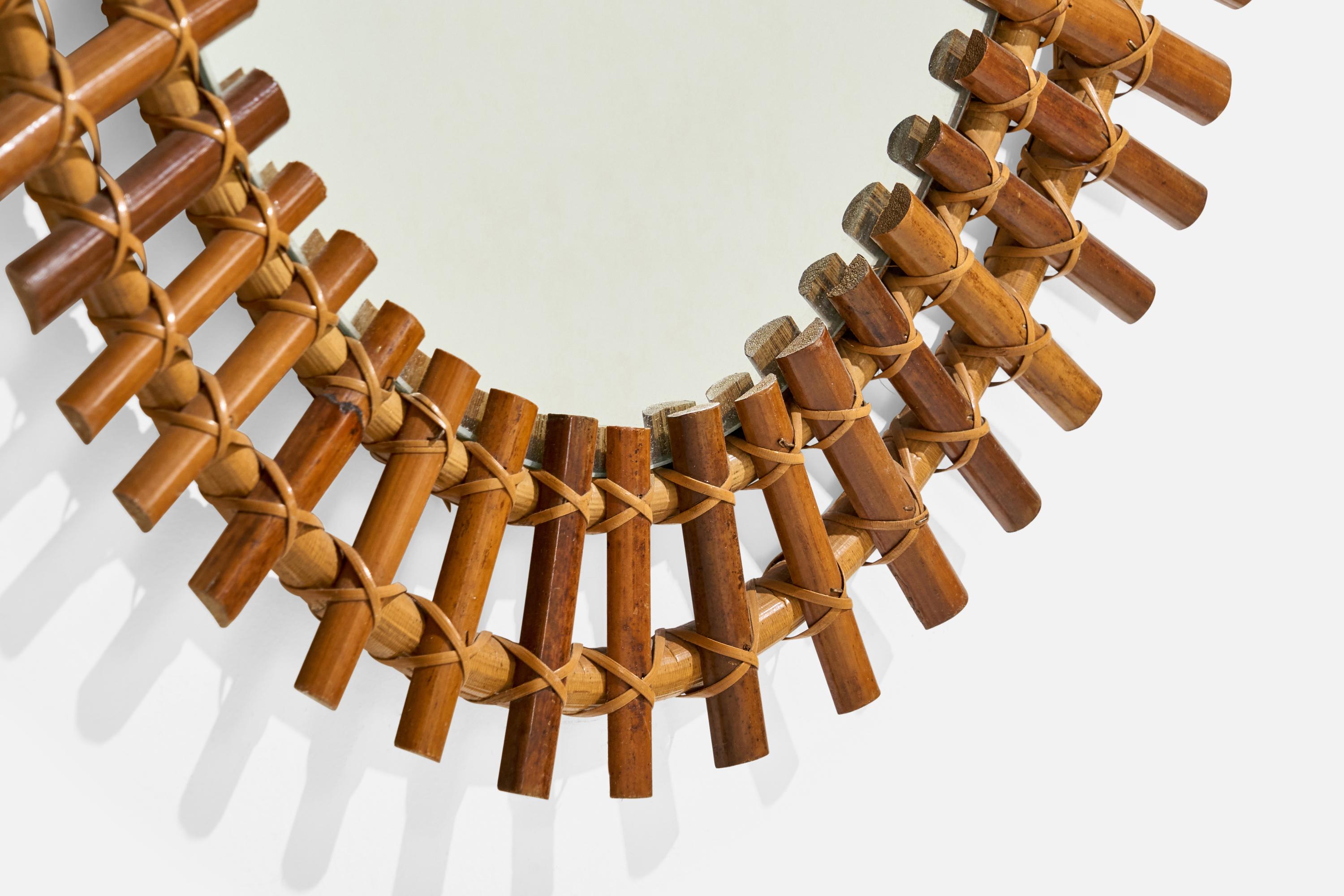 Specchio da parete di design italiano, rattan, bambù, Italia, anni '50 in vendita 1