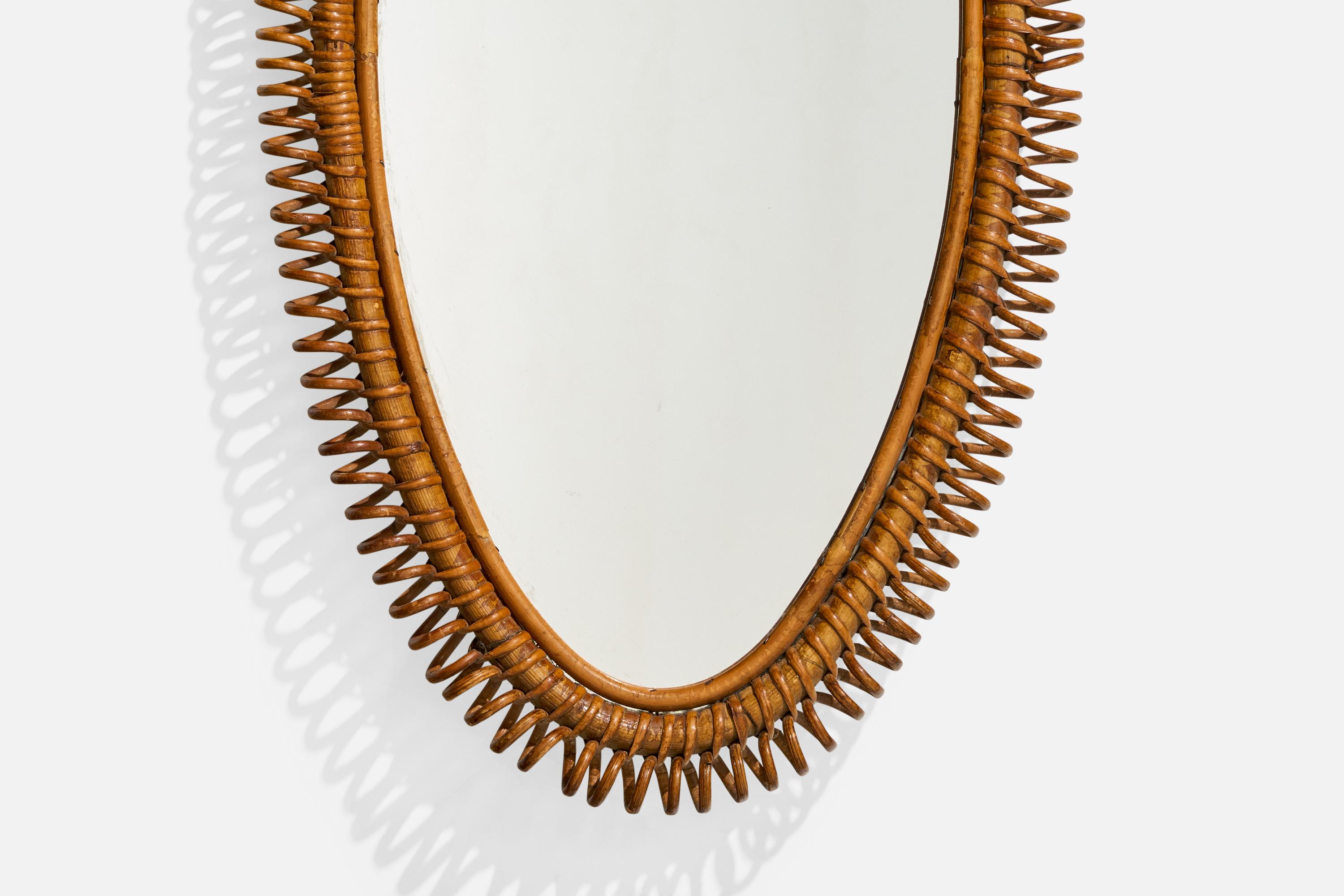 Specchio da parete di design italiano, rattan, bambù, Italia, anni '50 in vendita 1