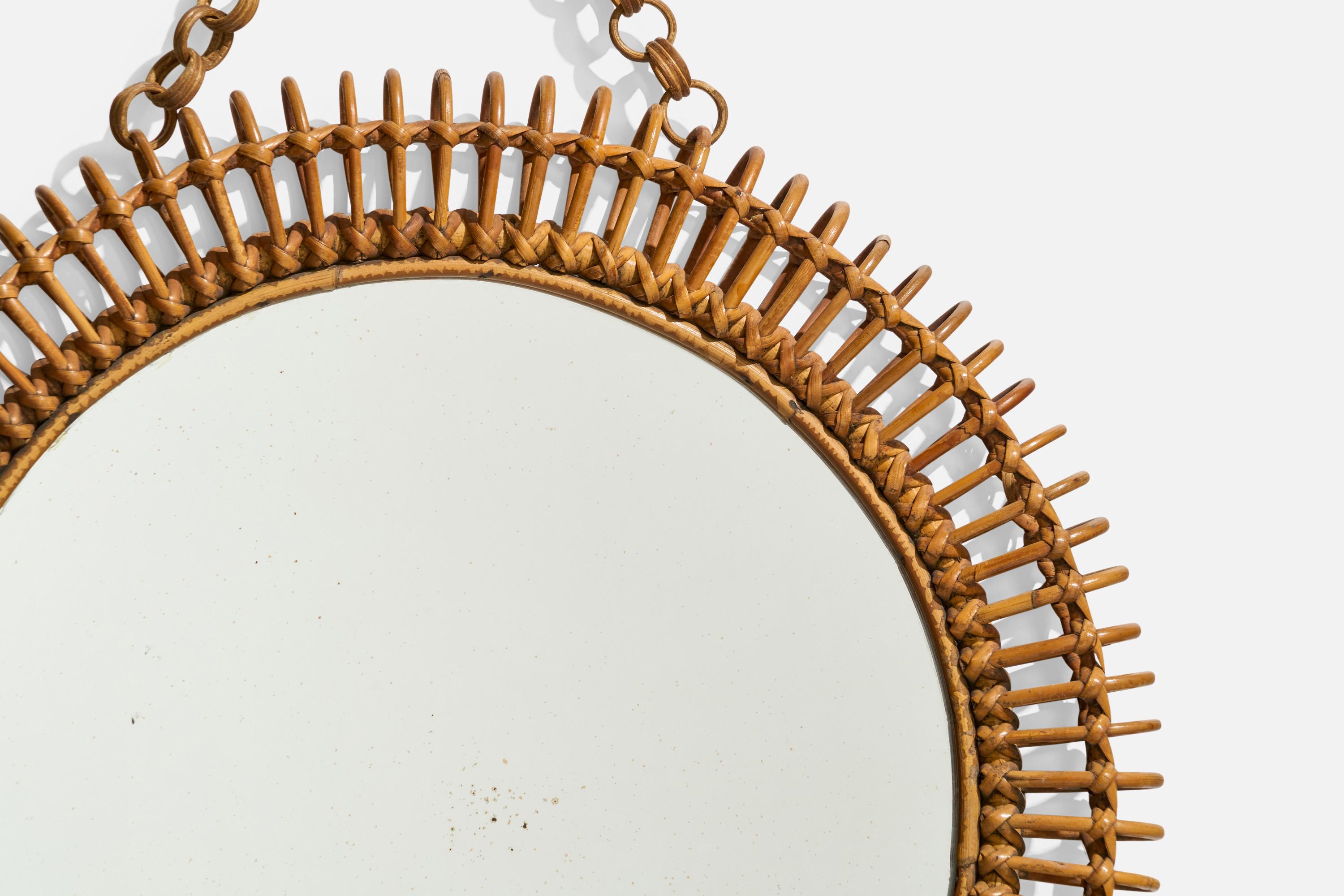 Bambou Miroir mural de designer italien, rotin, bambou, Italie, années 1950 en vente