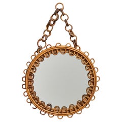 Italian Designer, Wall Mirror, Rattan, Bamboo, Italy, 1950s