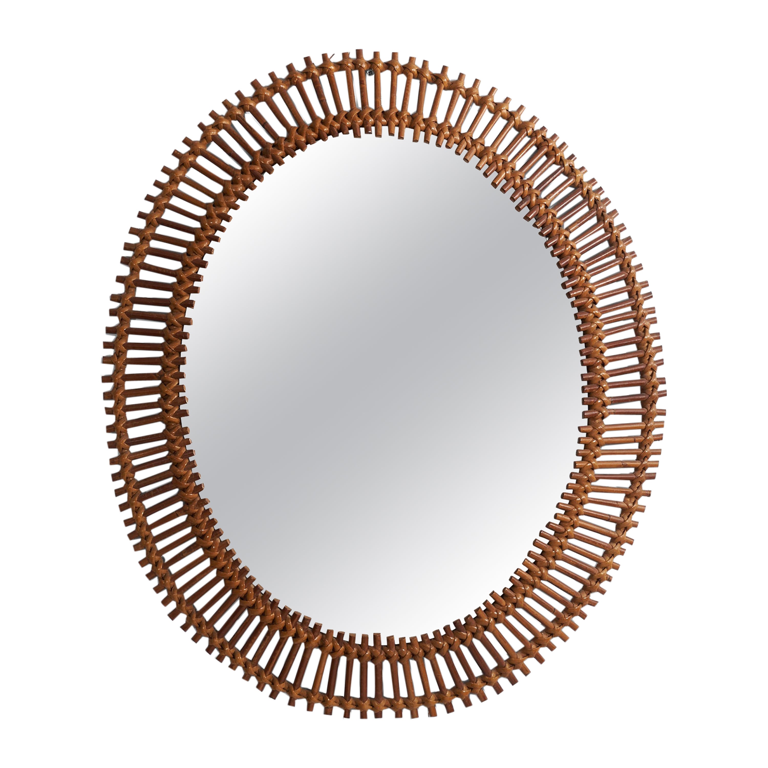 Specchio da parete di design italiano, rattan, bambù, Italia, anni '50
