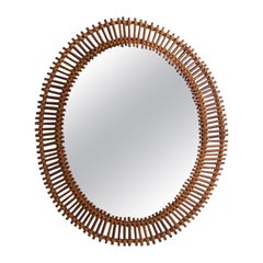 Specchio da parete di design italiano, rattan, bambù, Italia, anni '50