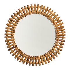Italian Designer, Wall Mirror, Rattan, Bamboo, Italy, 1950s