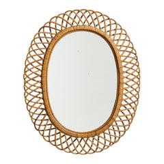 Italian Designer, Wall Mirror, Rattan, Bamboo, Italy, 1950s