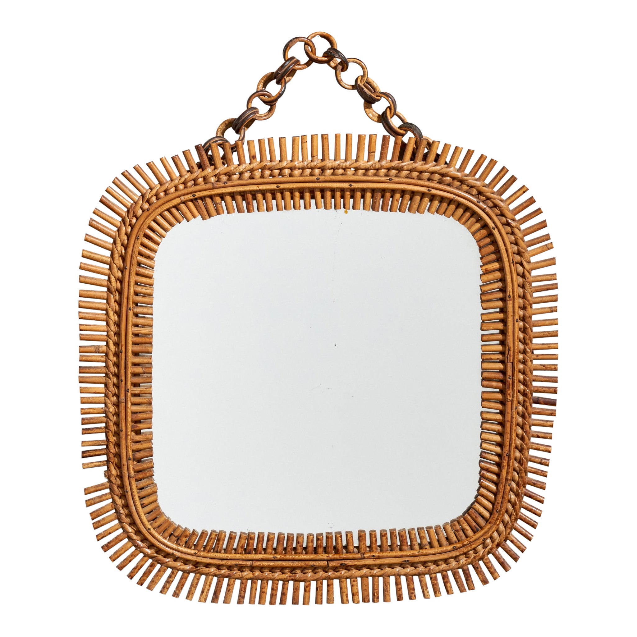 Specchio da parete di design italiano, rattan, bambù, Italia, anni '50