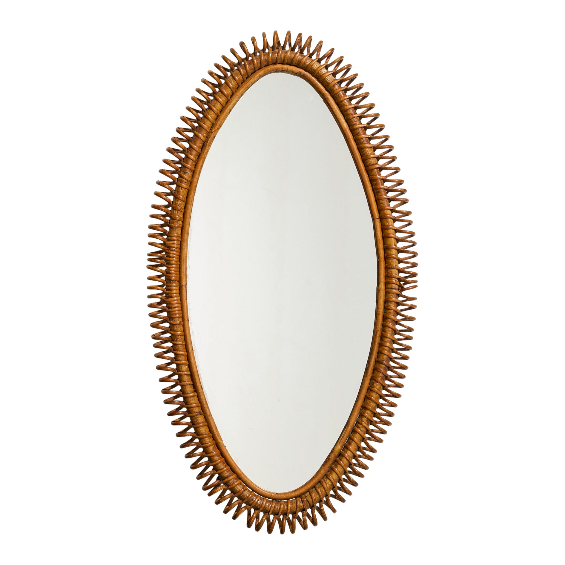 Italian Designer, Wall Mirror, Rattan, Bamboo, Italy, 1950s