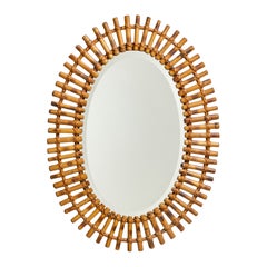 Italian Designer, Wall Mirror, Rattan, Bamboo, Italy, 1950s