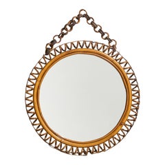 Italian Designer, Wall Mirror, Rattan, Bamboo, Italy, 1950s