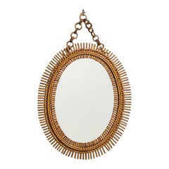 Italian Designer, Wall Mirror, Rattan, Bamboo, Italy, 1950s