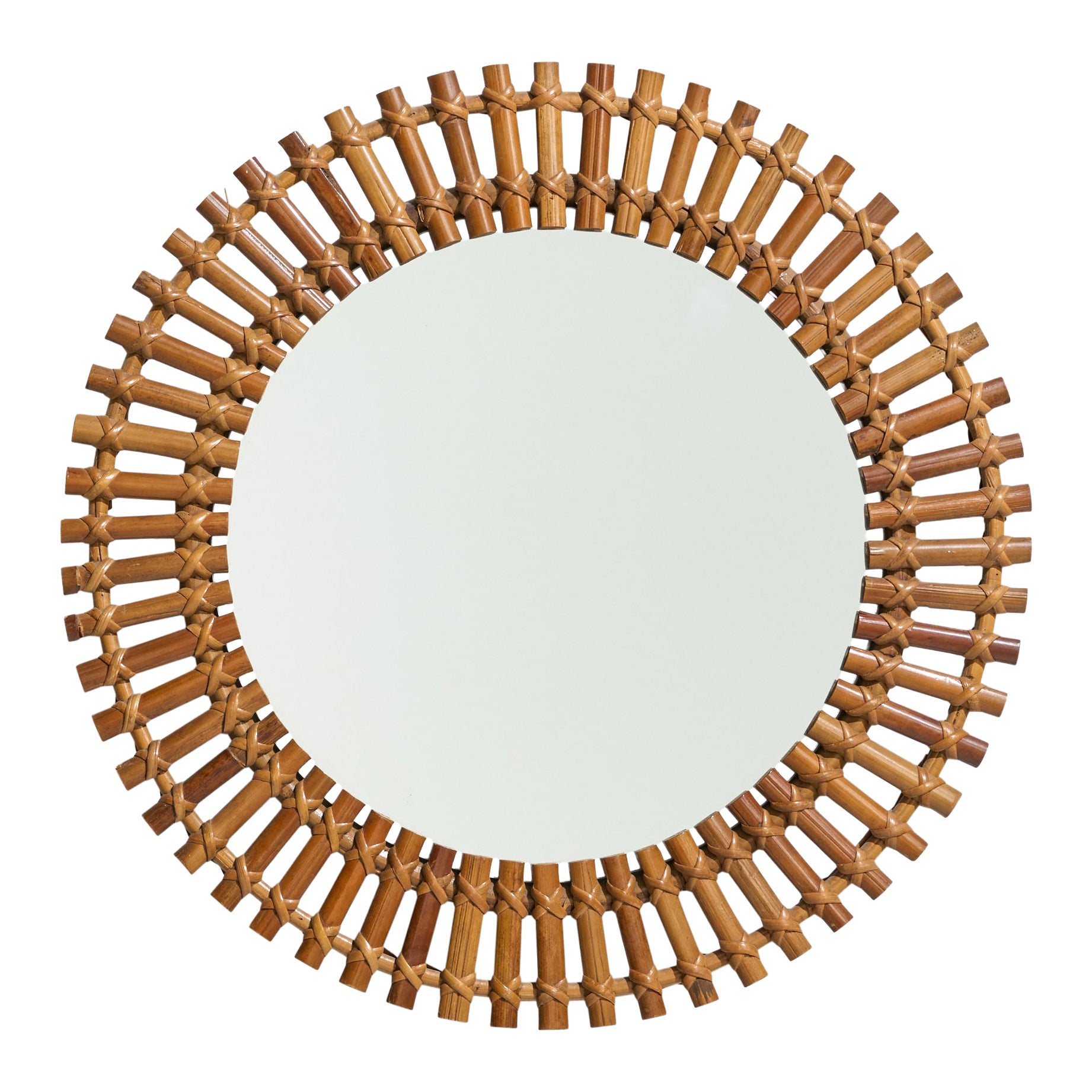 Italienischer Designer, Wandspiegel, Rattan, Bambus, Italien, 1950er Jahre