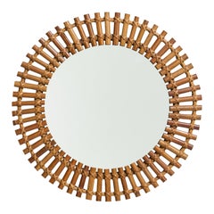 Italian Designer, Wall Mirror, Rattan, Bamboo, Italy, 1950s