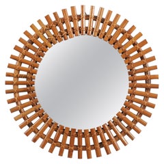 Italienischer Designer, Wandspiegel, Rattan, Bambus, Italien, 1950er Jahre