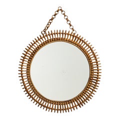 Italian Designer, Wall Mirror, Rattan, Bamboo, Italy, 1950s