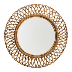 Italian Designer, Wall Mirror, Rattan, Bamboo, Italy, 1950s