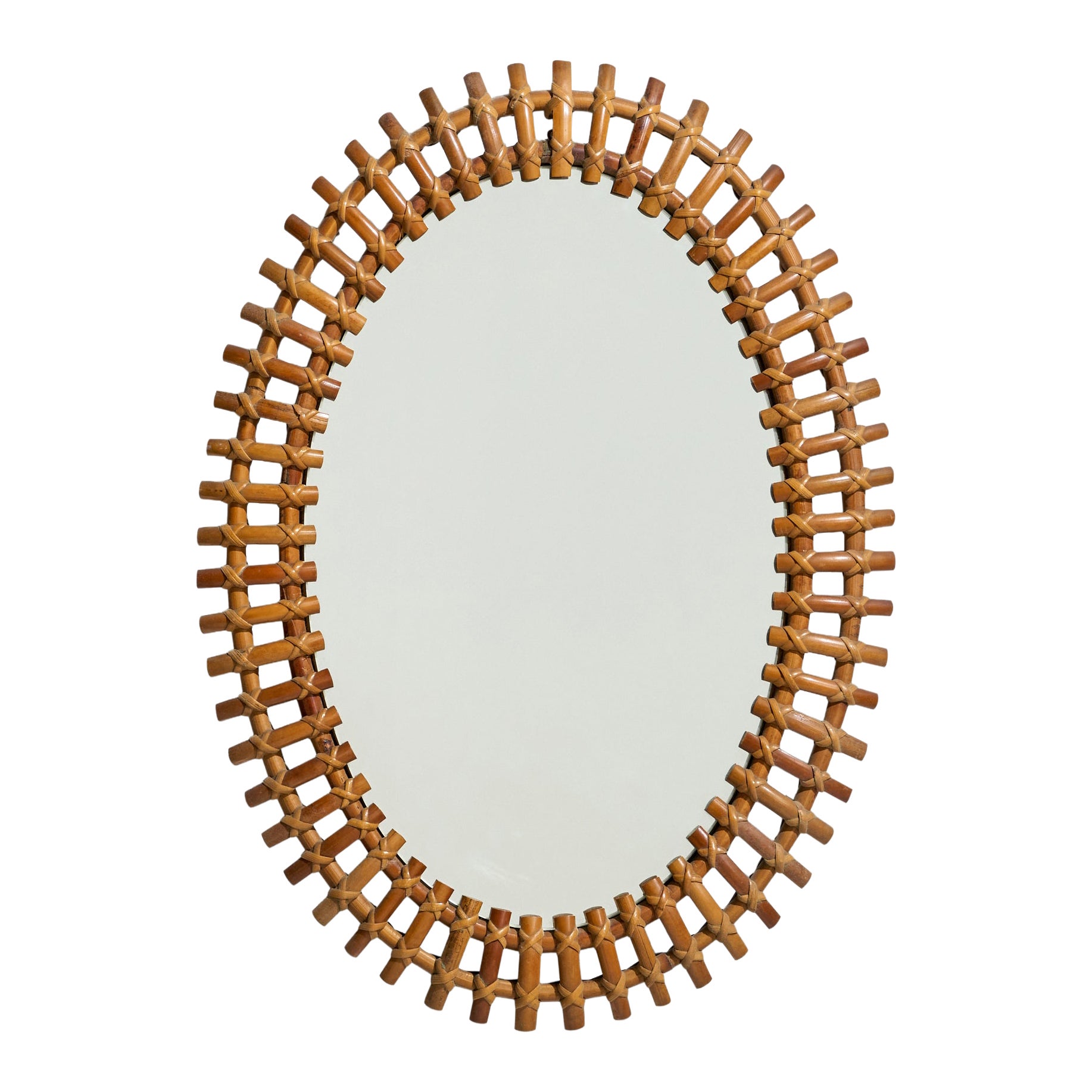 Italian Designer, Wall Mirror, Rattan, Bamboo, Italy, 1950s