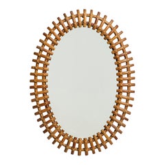 Italian Designer, Wall Mirror, Rattan, Bamboo, Italy, 1950s