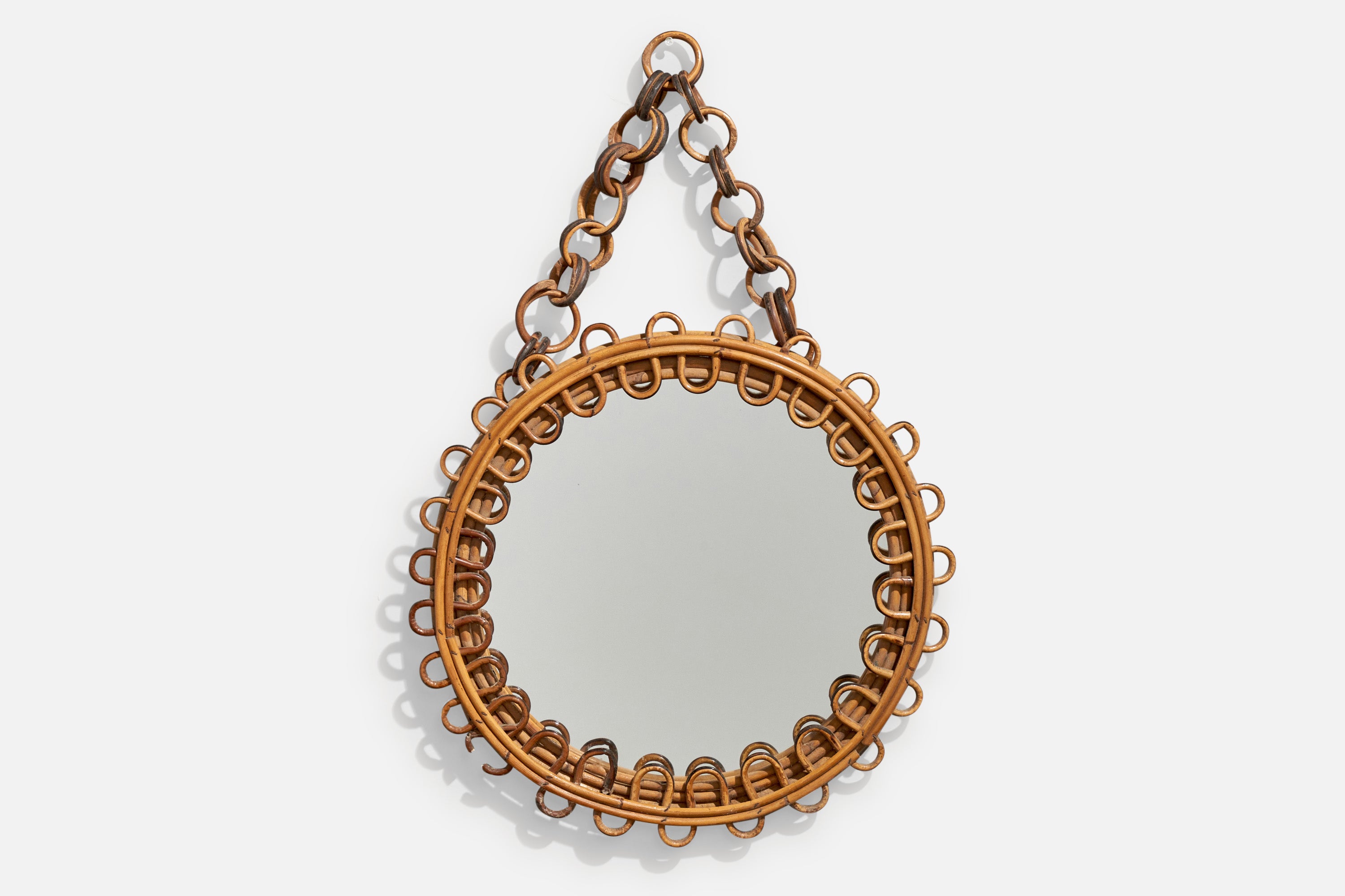 Italian Designer, Wall Mirror, Rattan, Bamboo, Italy, 1950s