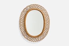Italienischer italienischer Designer, Wandspiegel, Rattan, Bambus, Italien, 1950er Jahre