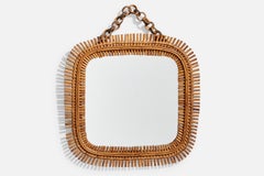 Italienischer Designer, Wandspiegel, Rattan, Bambus, Italien, 1950er Jahre