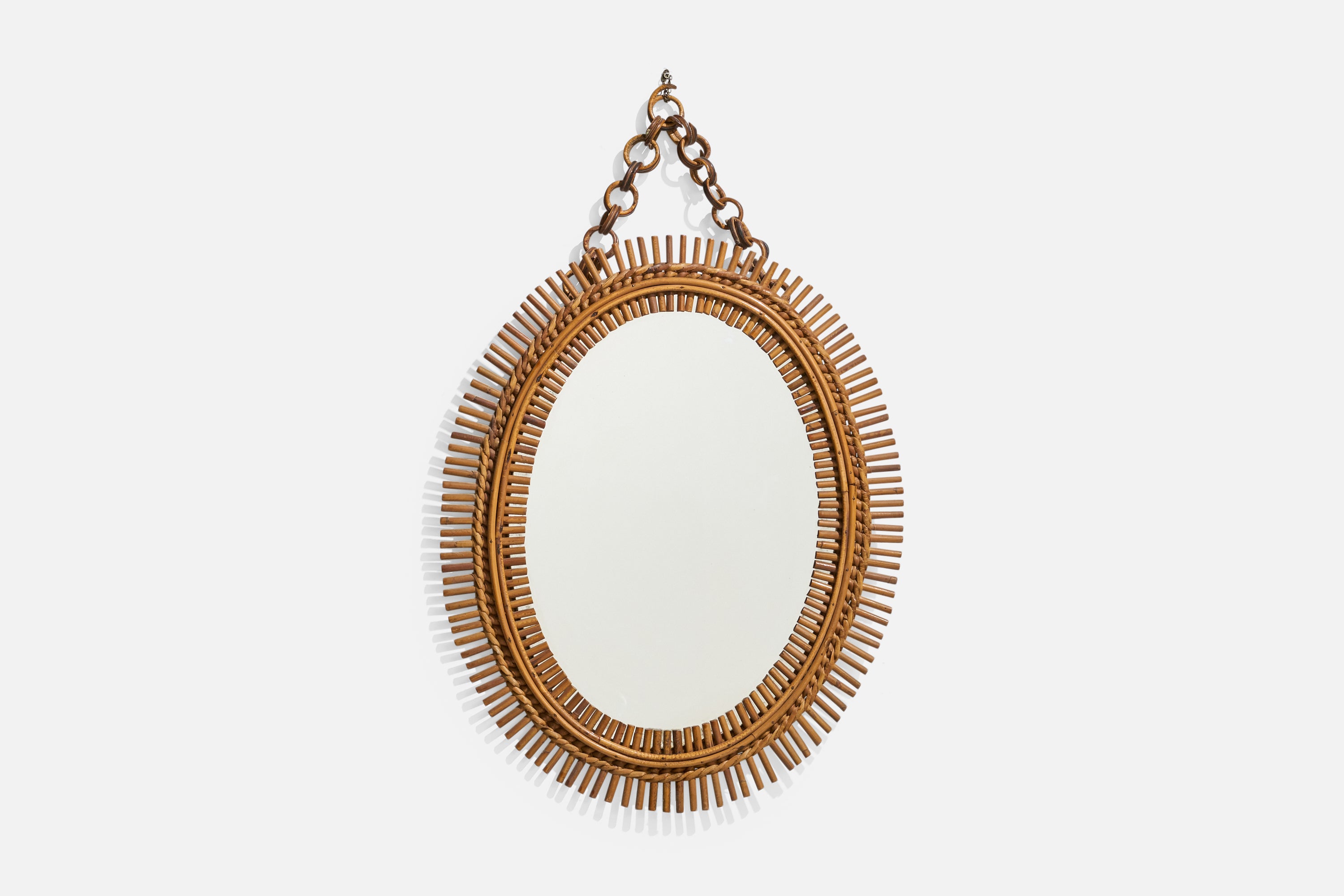Specchio da parete di design italiano, rattan, bambù, Italia, anni '50