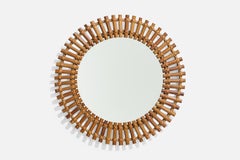 Italienischer Designer, Wandspiegel, Rattan, Bambus, Italien, 1950er Jahre