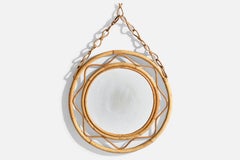 Italian Designer, Wall Mirror, Rattan, Bamboo, Italy, 1950s
