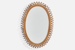 Italian Designer, Wall Mirror, Rattan, Bamboo, Italy, 1950s