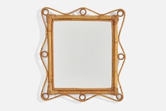 Italian Designer, Wall Mirror, Rattan, Bamboo, Italy, 1950s