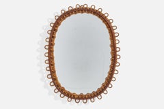 Italian Designer, Wall Mirror, Rattan, Bamboo, Italy, 1950s