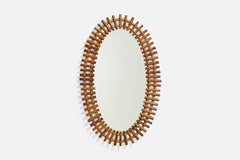Italienischer Designer, Wandspiegel, Rattan, Bambus, Italien, 1950er Jahre