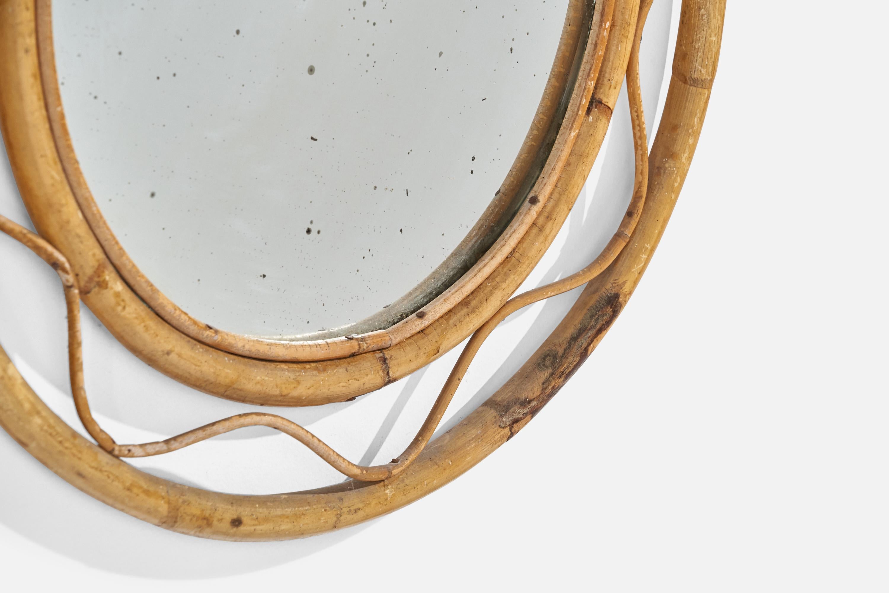 Italian Designer, Wall Mirror, Rattan, Bamboo, Italy, 1960s For Sale 3
