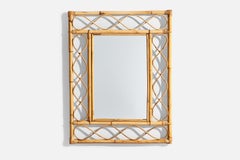 Italian Designer, Wall Mirror, Rattan, Bamboo, Italy, 1960s