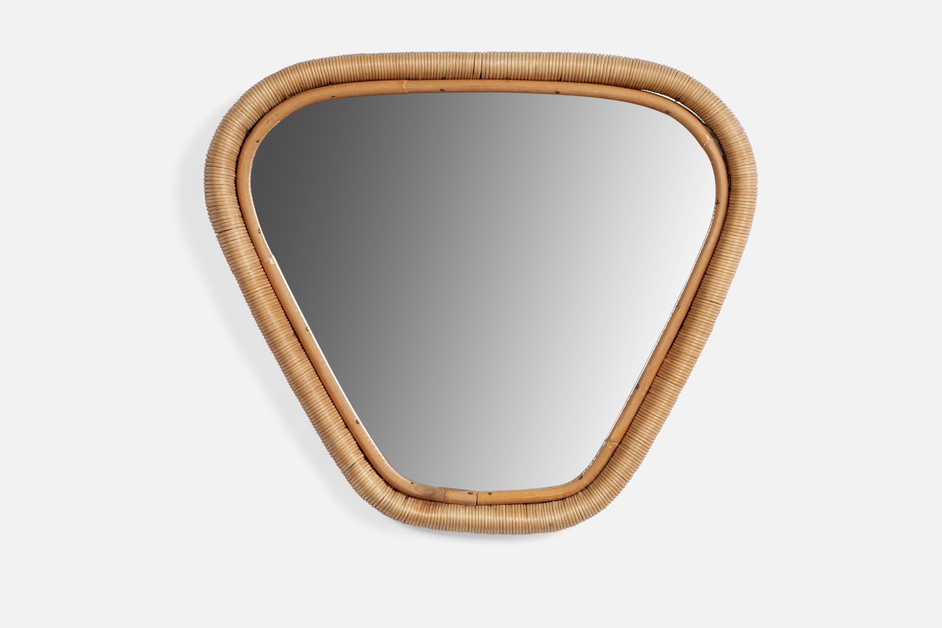 A moulded bamboo and pine mirror designed and produced in Italy, c. 1960s.