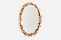 Italian Designer, Wall Mirror, Rattan, Bamboo, Italy, 1960s