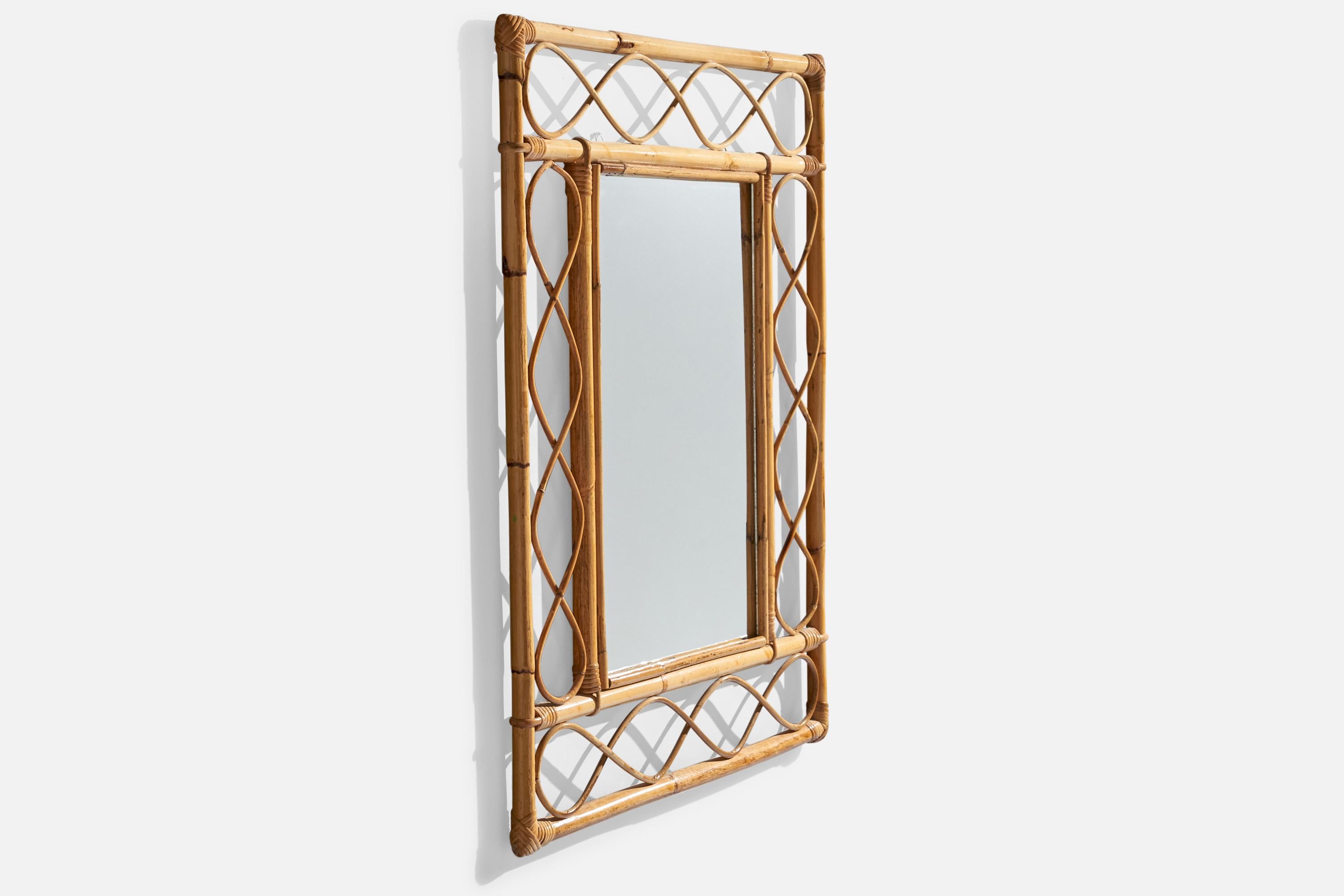 Mid-Century moderno Specchio da parete di design italiano, rattan, bambù, Italia, anni '60 in vendita