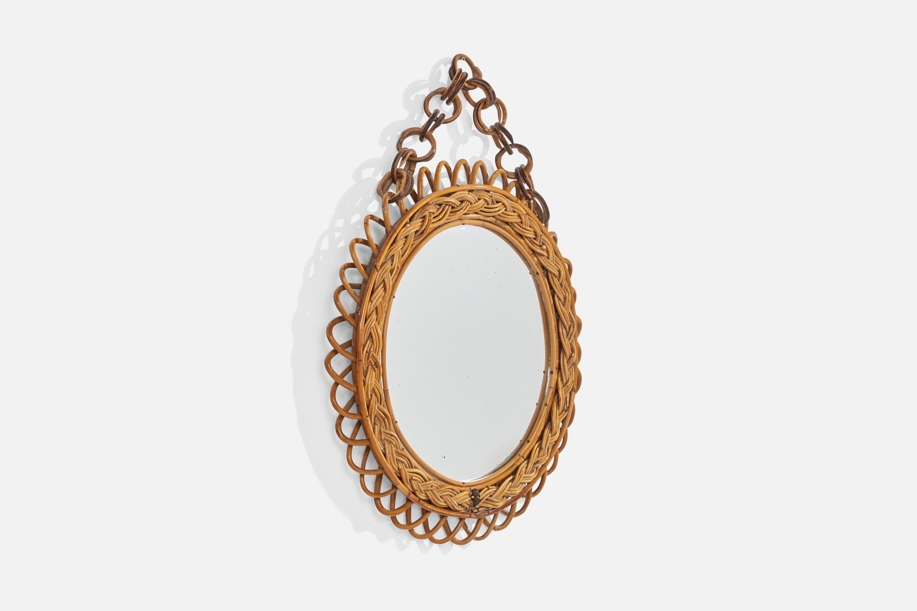 Mid-Century Modern Miroir mural de designer italien, rotin, bambou, Italie, années 1960 en vente