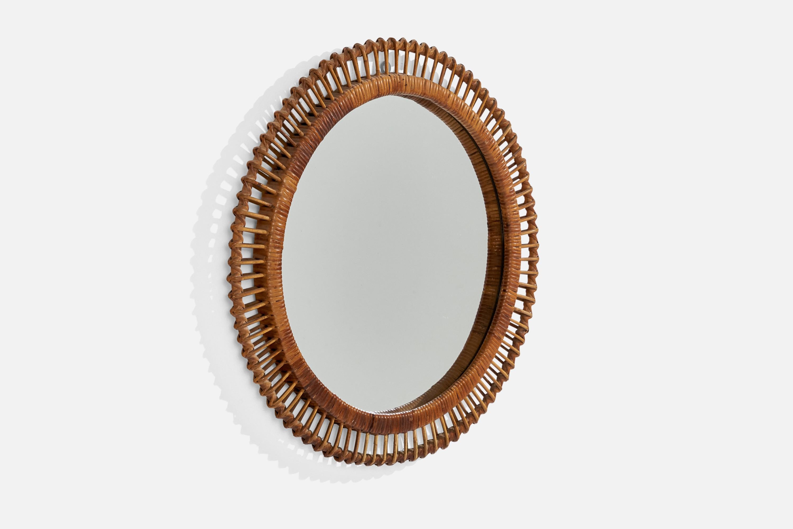 Mid-Century Modern Italian Designer, Wall Mirror, Rattan, Bamboo, Italy, 1960s For Sale