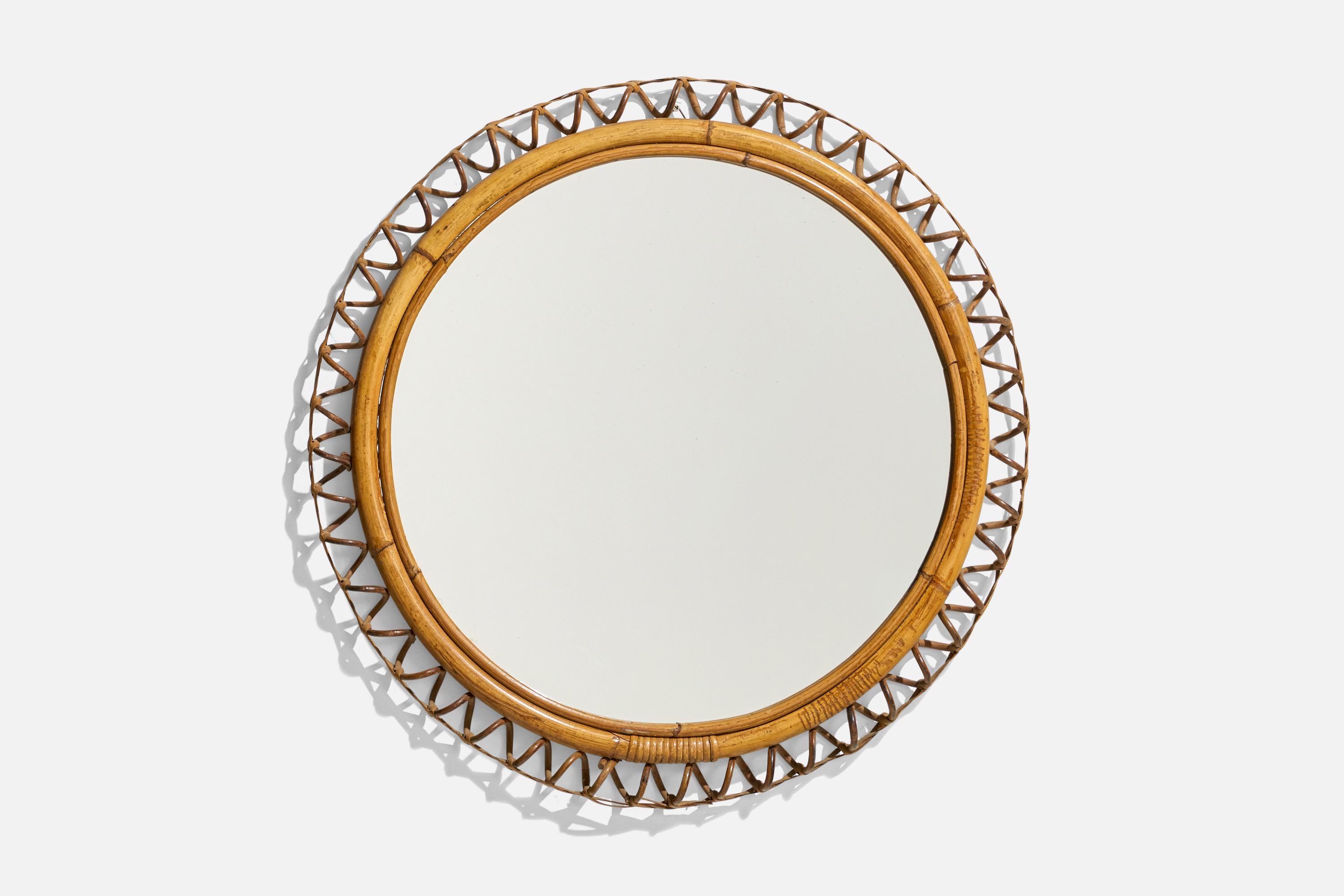 Mid-Century Modern Miroir mural de designer italien, rotin, bambou, Italie, années 1960 en vente