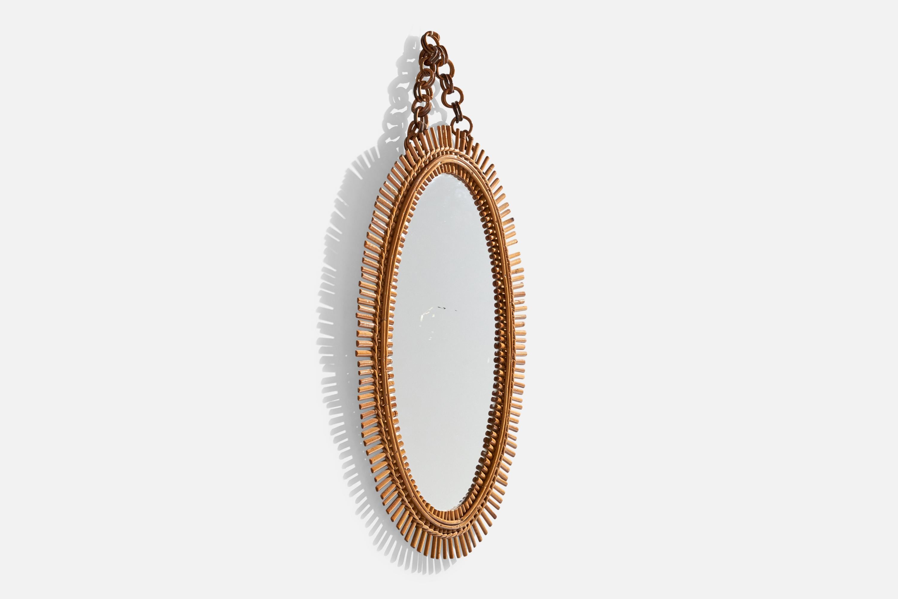 Mid-Century Modern Miroir mural de designer italien, rotin, bambou, Italie, années 1960 en vente