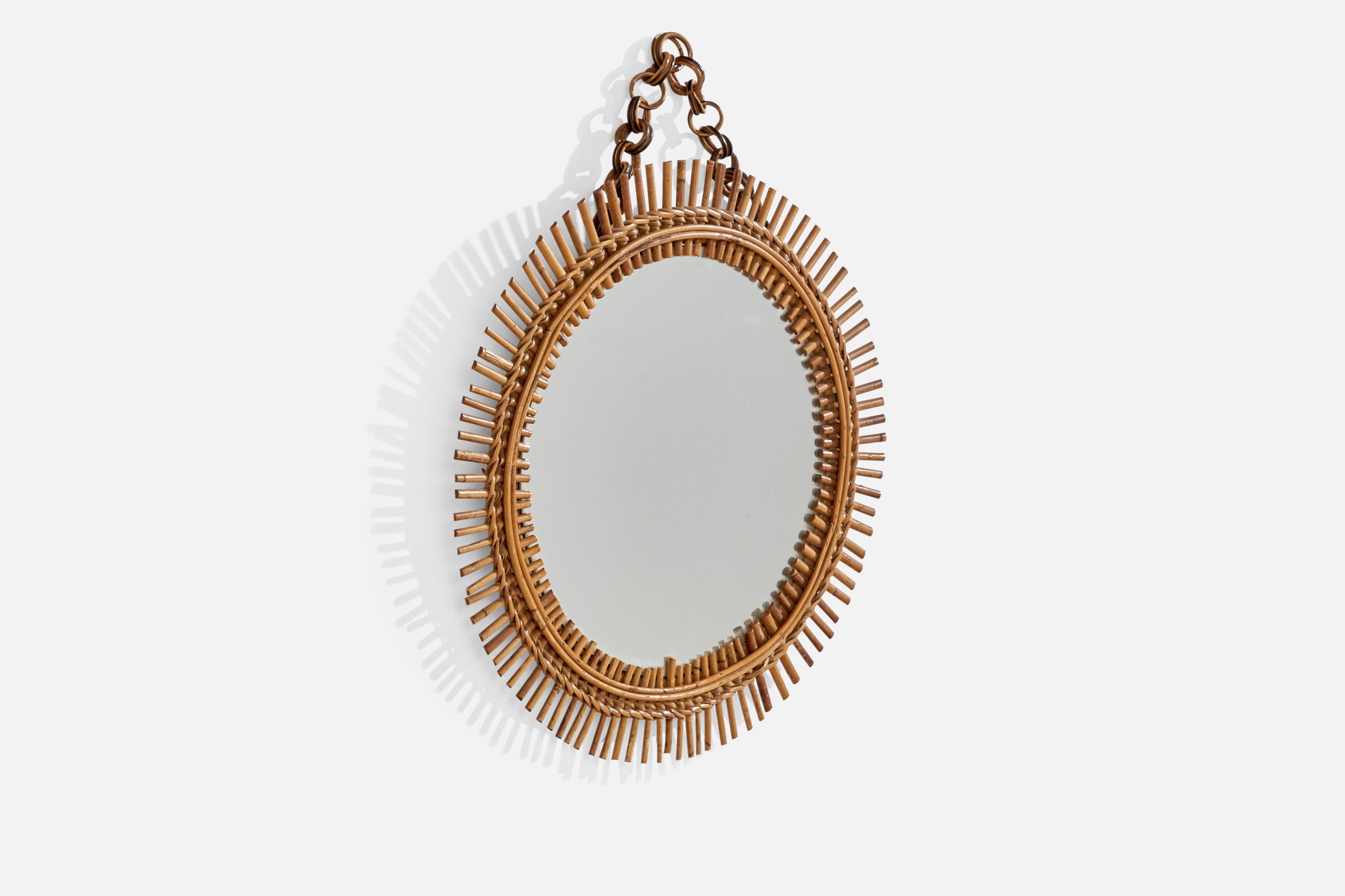 Mid-Century Modern Miroir mural de designer italien, rotin, bambou, Italie, années 1960 en vente