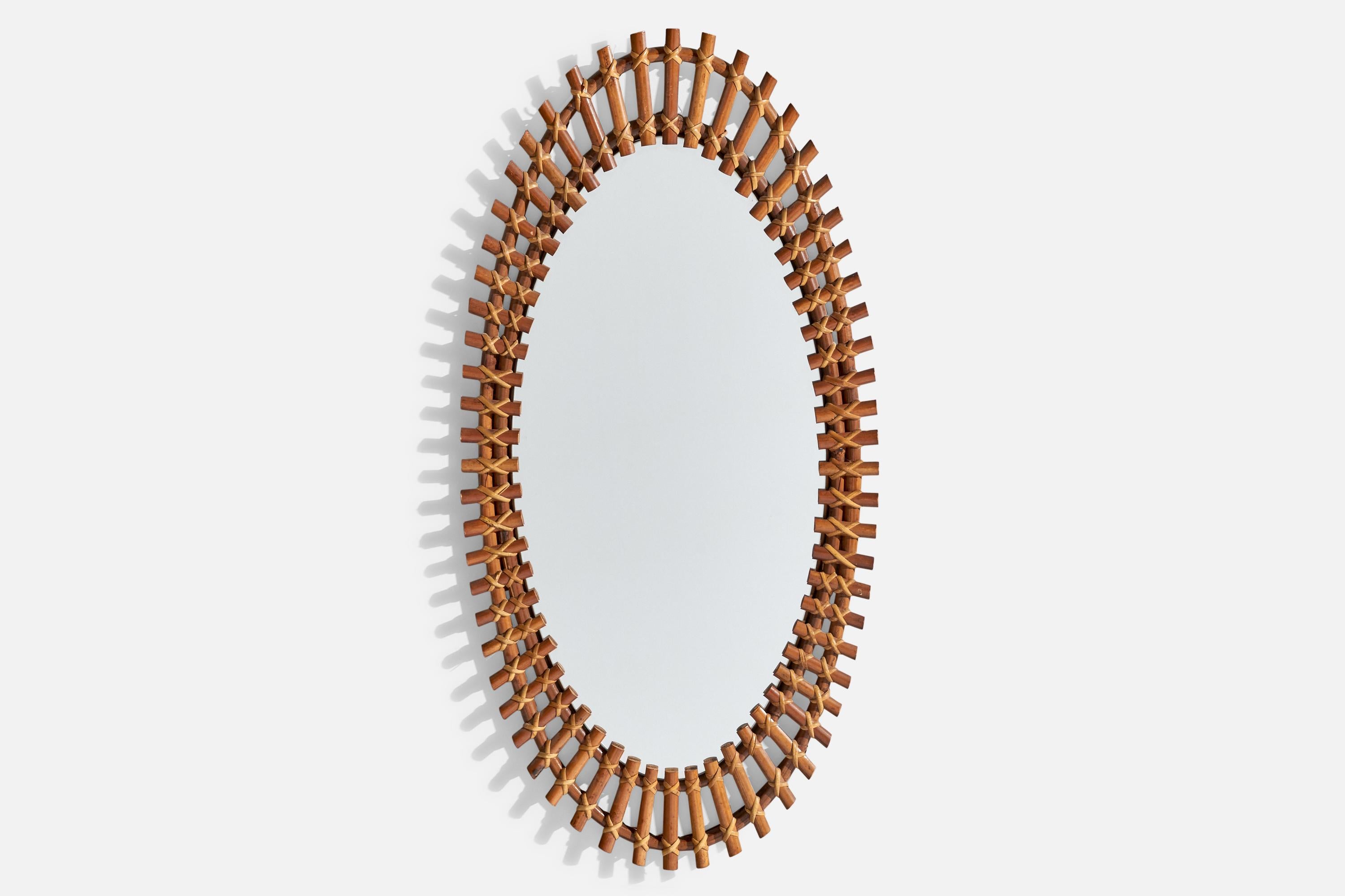 Mid-Century moderno Specchio da parete di design italiano, rattan, bambù, Italia, anni '60 in vendita