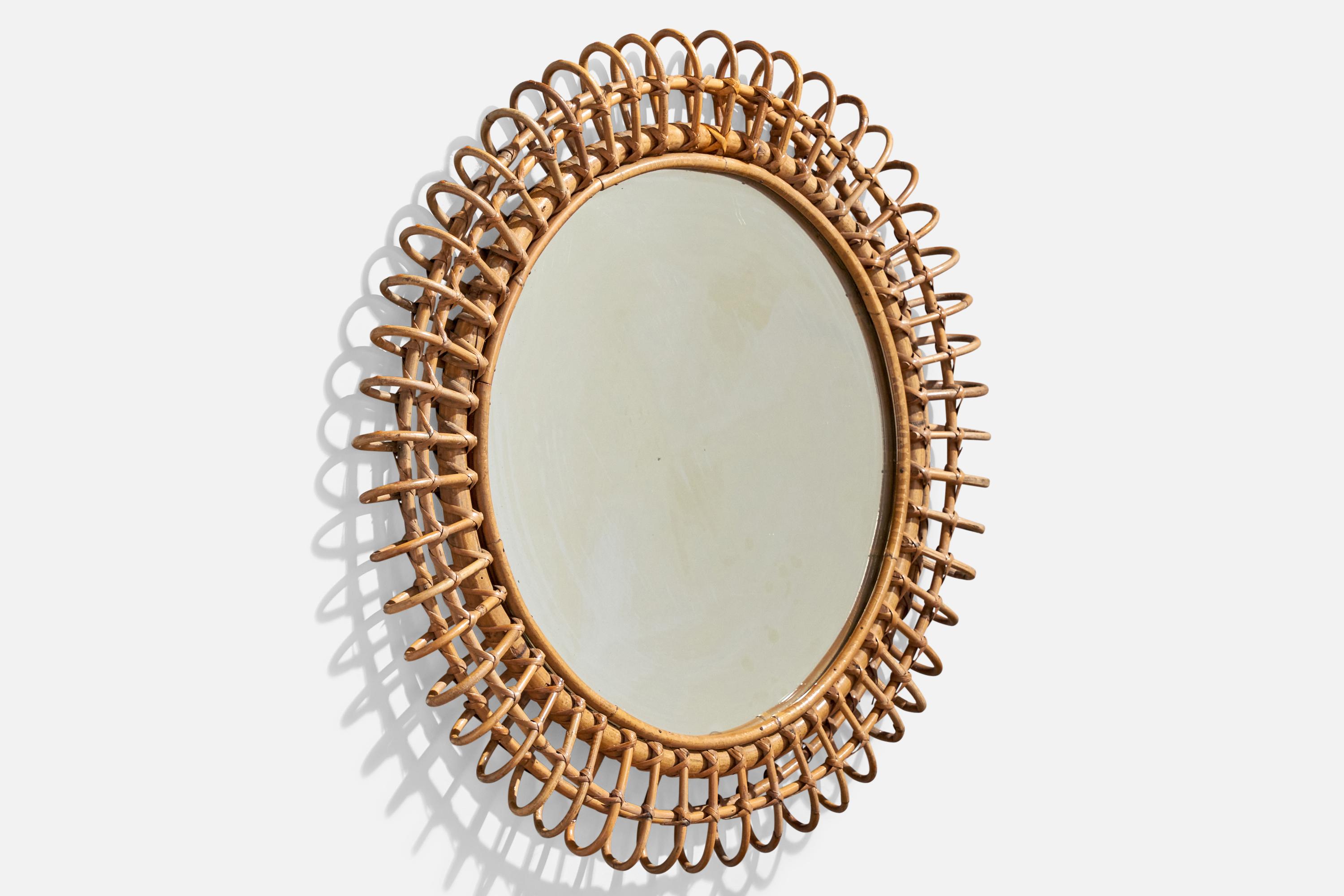 Italiano Specchio da parete di design italiano, rattan, bambù, Italia, anni '60 in vendita