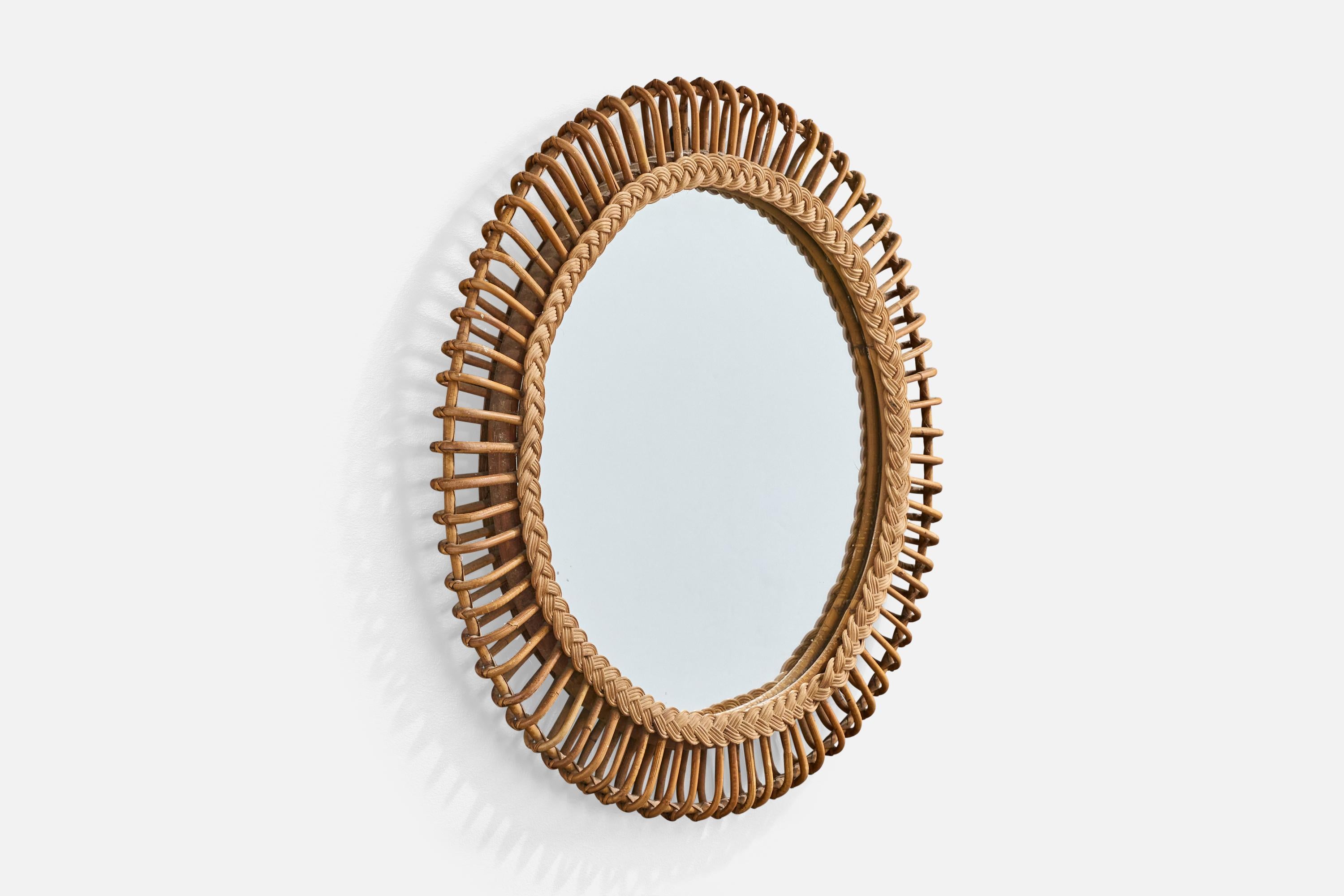 Mid-Century moderno Specchio da parete di design italiano, rattan, bambù, Italia, anni '60 in vendita