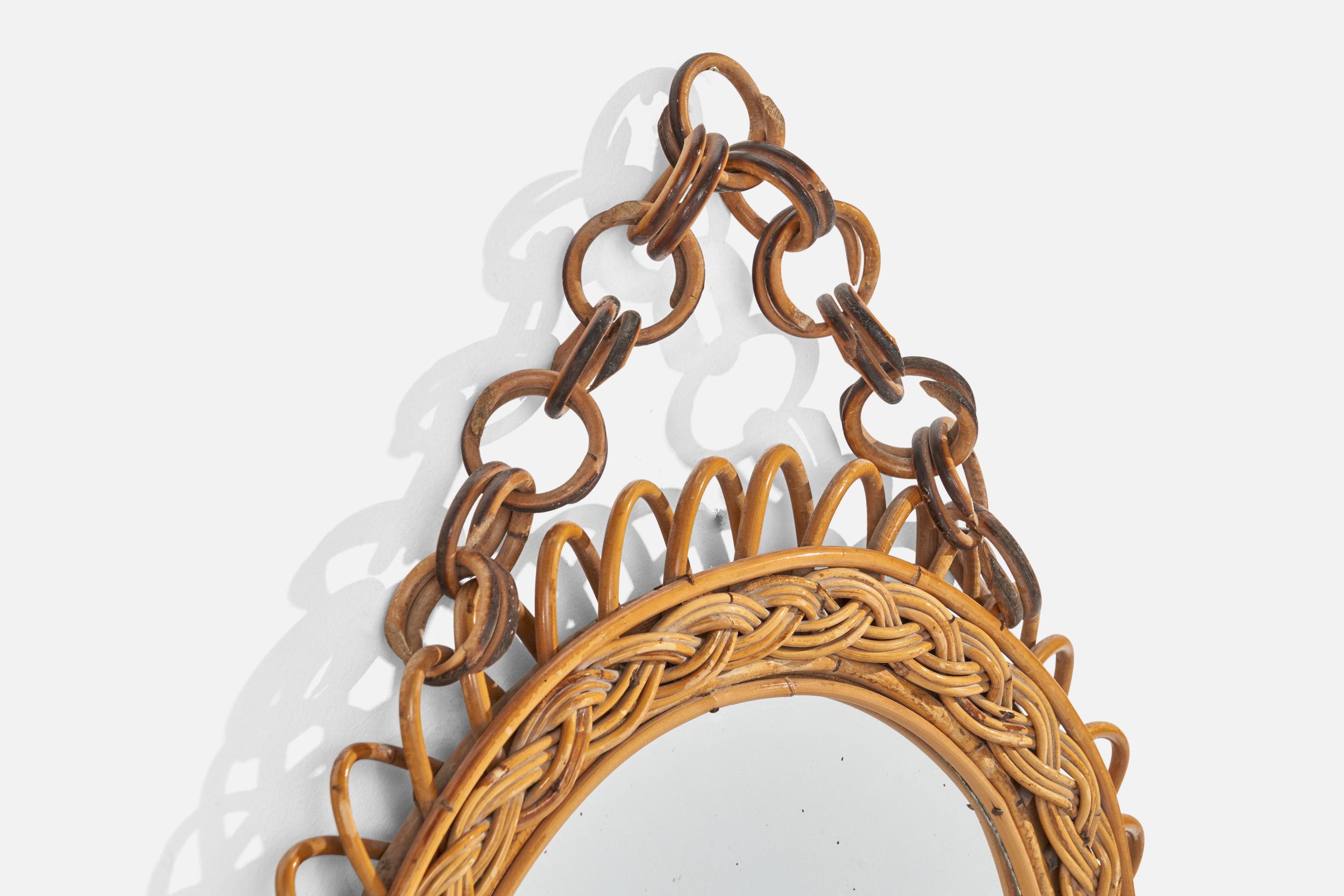 Miroir mural de designer italien, rotin, bambou, Italie, années 1960 Bon état - En vente à High Point, NC