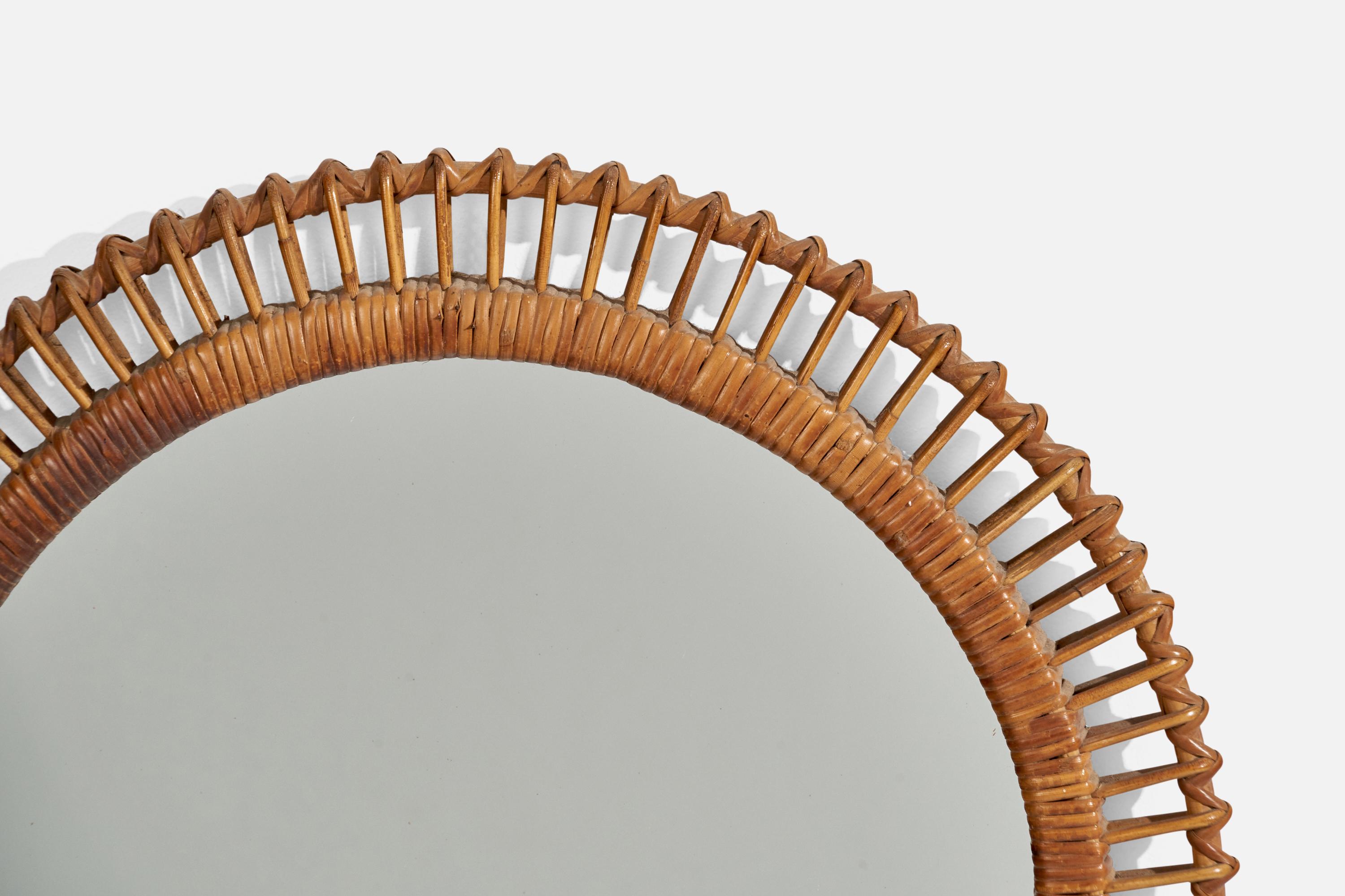 Italian Designer, Wall Mirror, Rattan, Bamboo, Italy, 1960s In Good Condition For Sale In High Point, NC