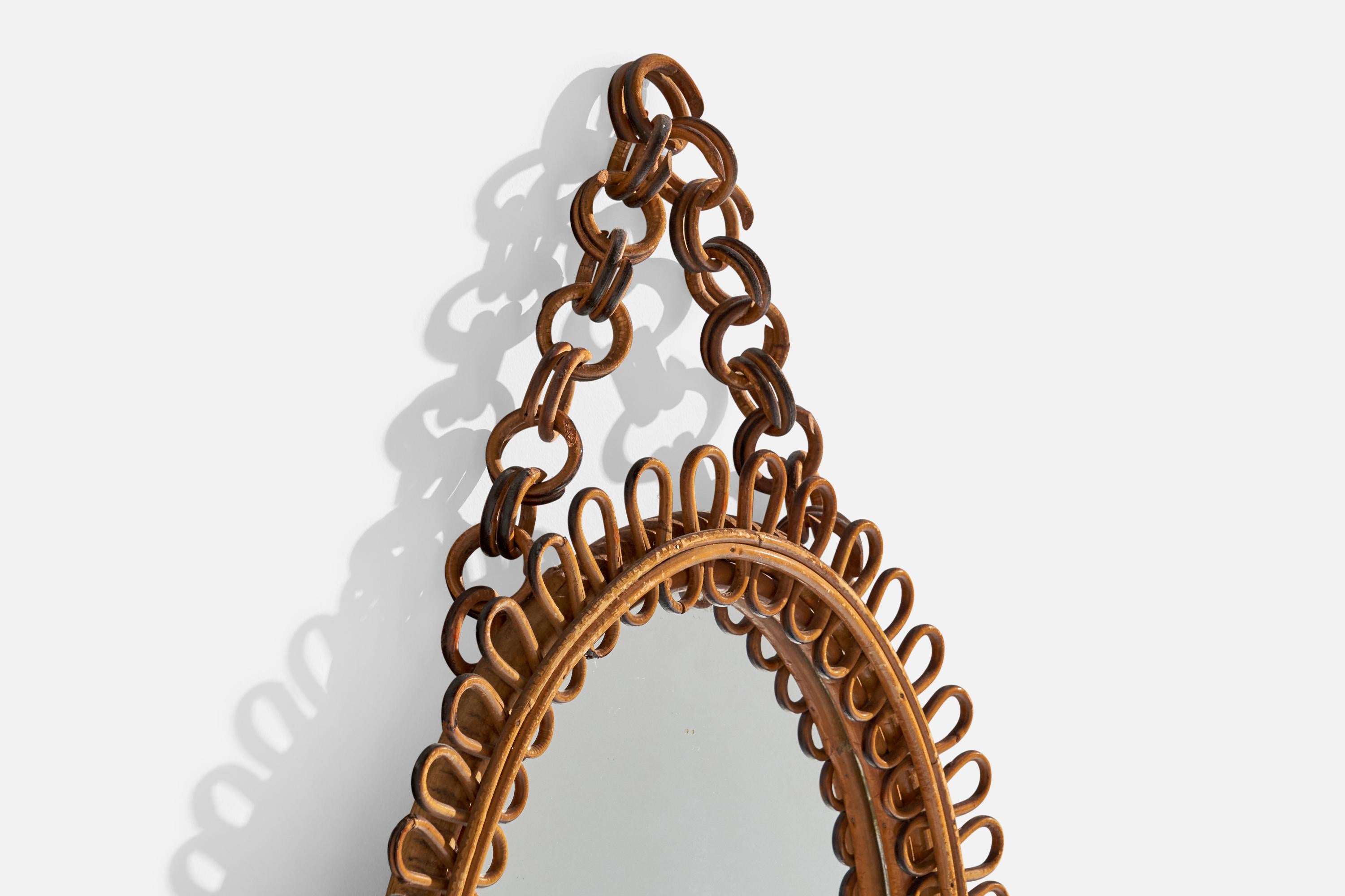 Italian Designer, Wall Mirror, Rattan, Bamboo, Italy, 1960s In Good Condition For Sale In High Point, NC