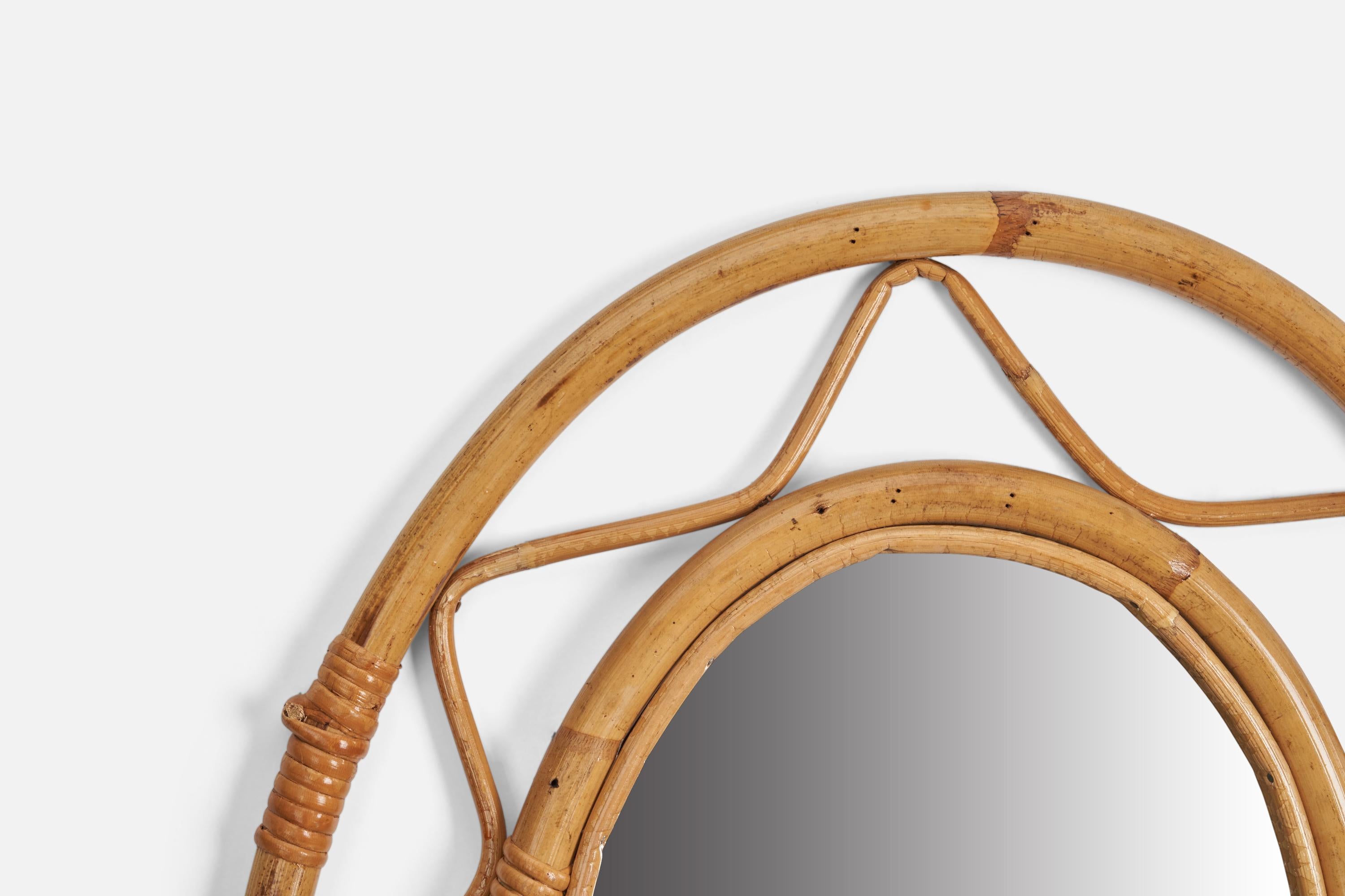 Italian Designer, Wall Mirror, Rattan, Bamboo, Italy, 1960s In Good Condition For Sale In High Point, NC