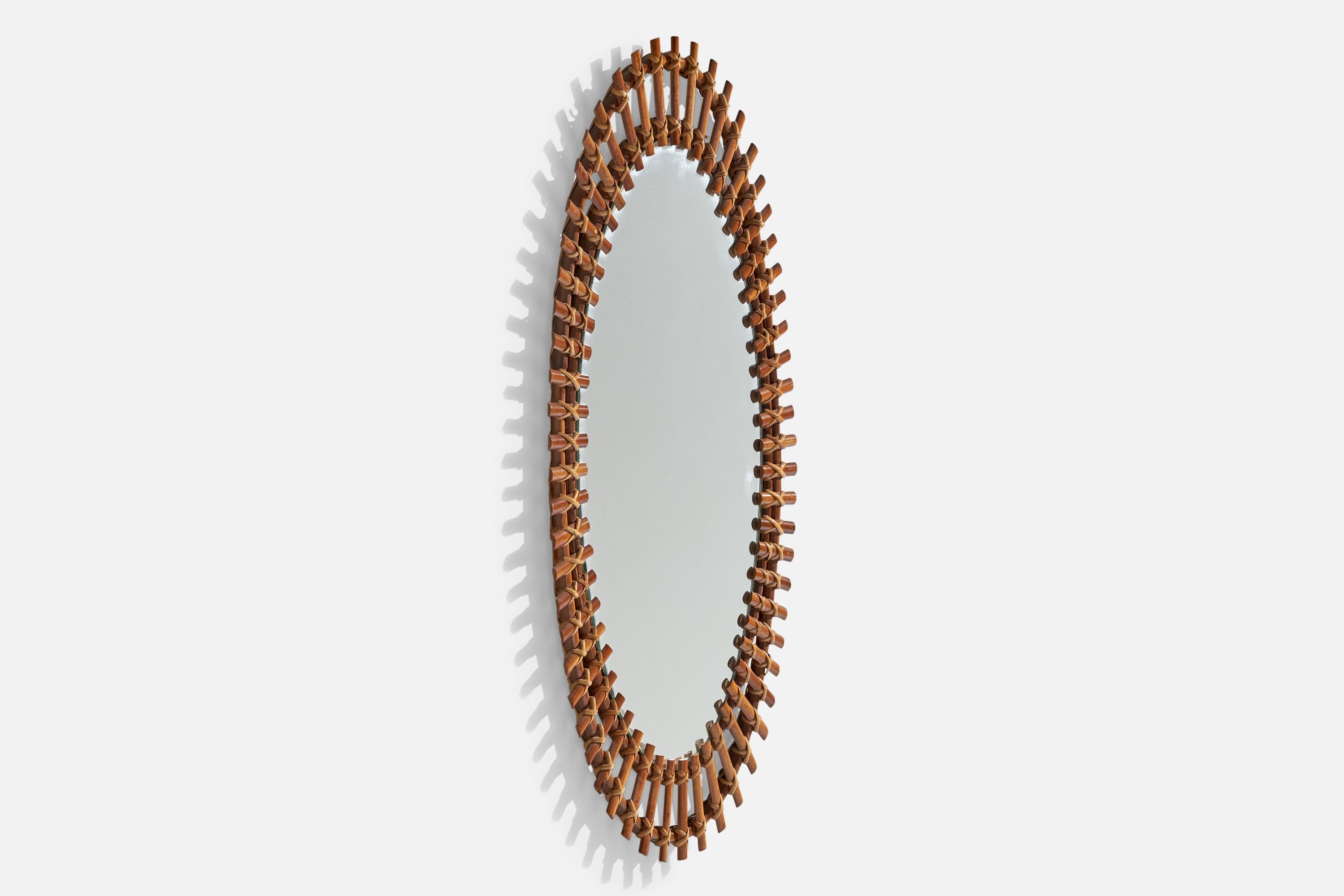 Italiano Specchio da parete di design italiano, rattan, bambù, Italia, anni '60 in vendita