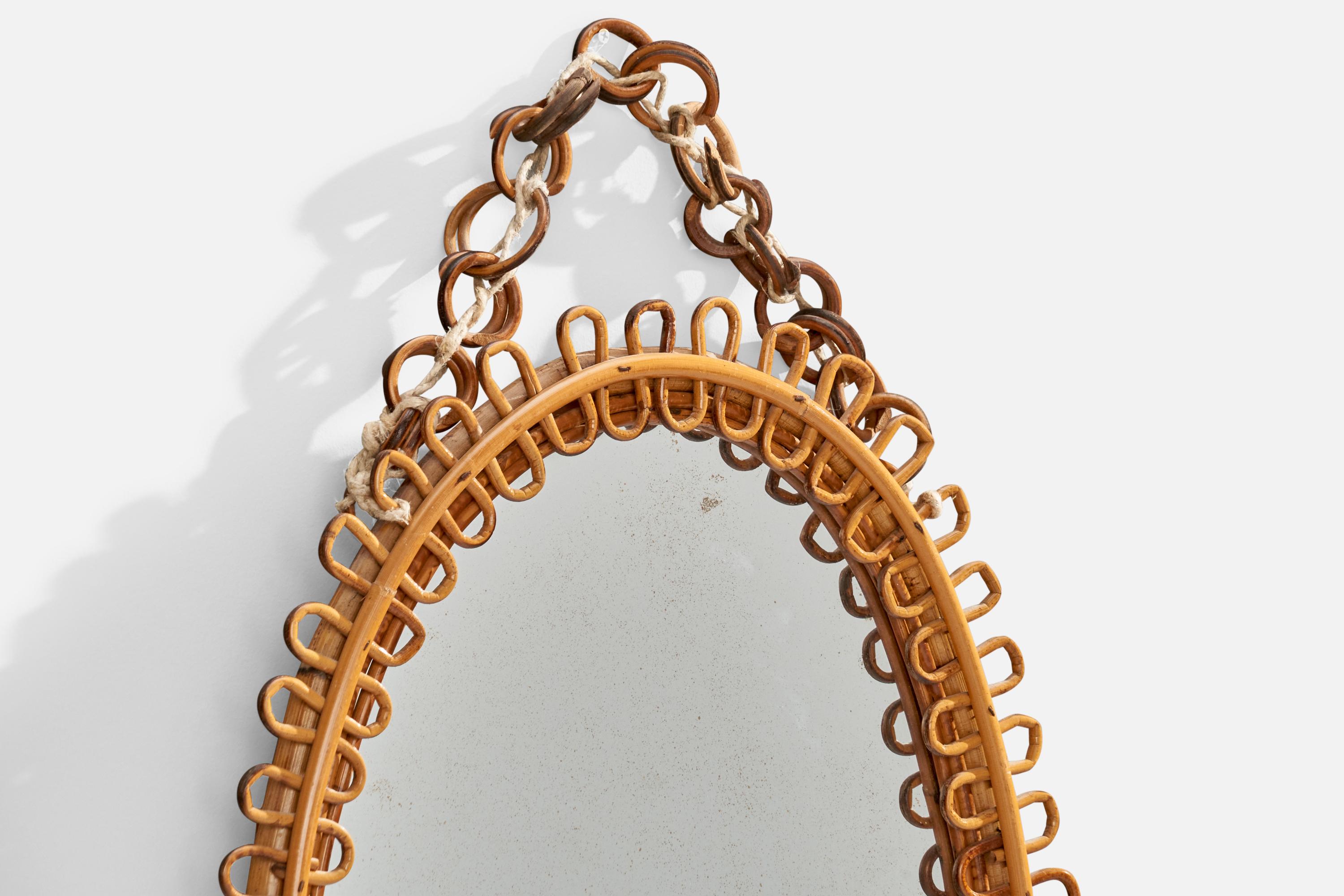 Italiano Specchio da parete di design italiano, rattan, bambù, Italia, anni '60 in vendita