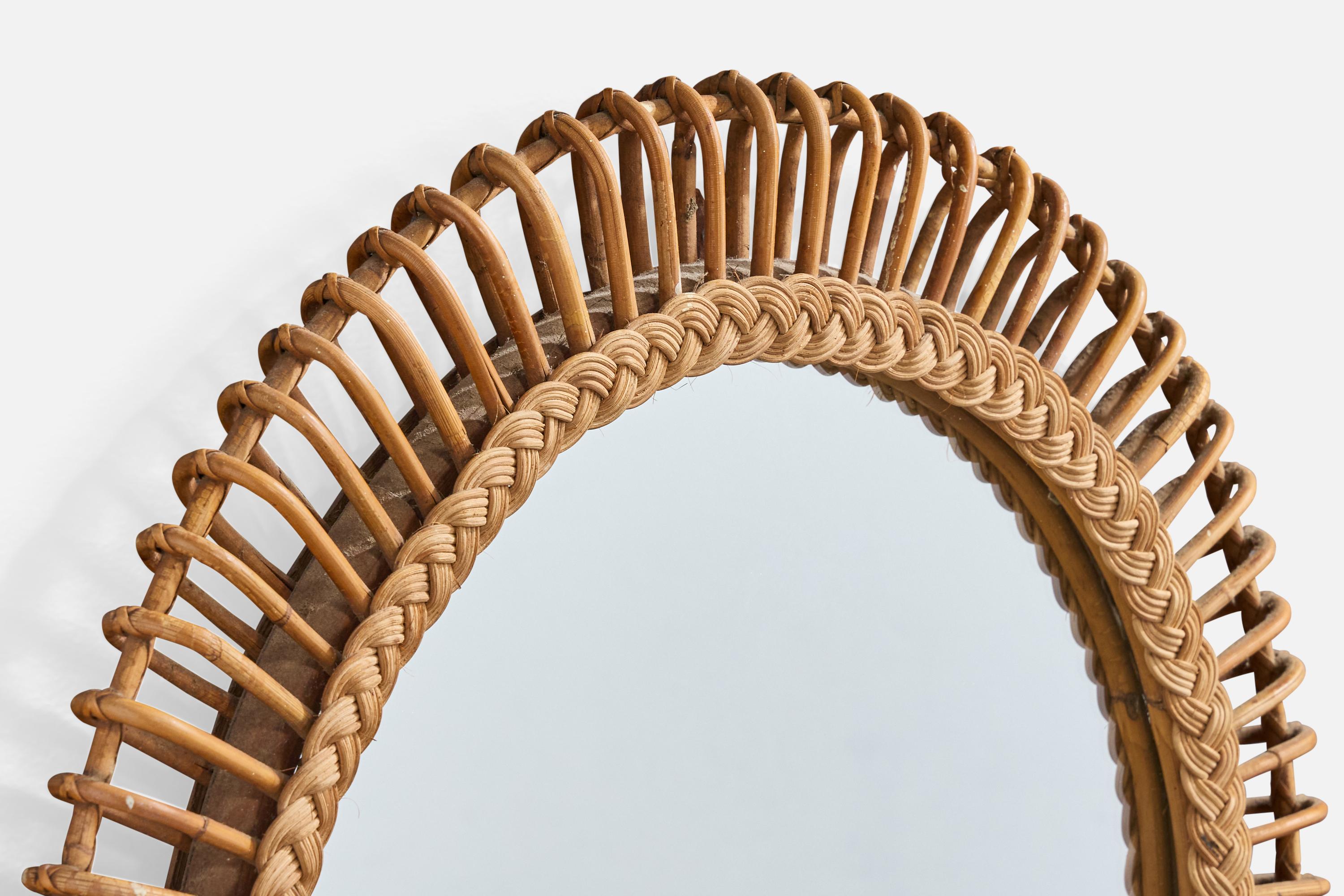 Italiano Specchio da parete di design italiano, rattan, bambù, Italia, anni '60 in vendita